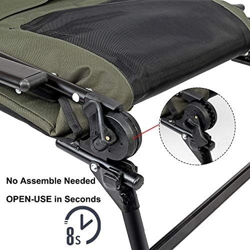 VINGLI Heavy Duty Fishing Chair with Footrest Support 440 LBS, Oversized Camping Chairs with 160° Adjustable High Back, Beach Chair for Outdoors/Yard/Forest