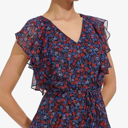 Tommy Hilfiger Women's Ruffle Trim Tie Waist Chiffon Mini Dress