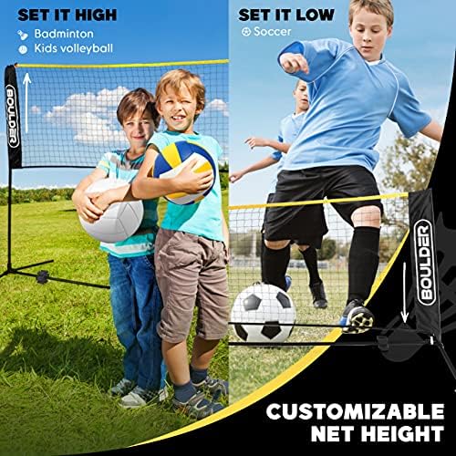 Boulder Portable Badminton Pickleball Net - Foldable/Extendable Poles for Multiple Sports Heights (UP to 5 ft) - Ideal for Tennis, Pickleball, Soccer Tennis - Easy Setup