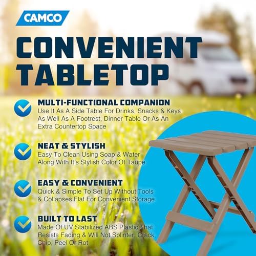 Camco 21045 Small Quick-Folding Adirondack Table, Plastic, Taupe