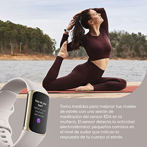 Fitbit Charge 5 Advanced Fitness & Health Tracker with Built-in GPS, Stress Management Tools, Sleep Tracking, 24/7 Heart Rate and More, Lunar White/Soft Gold, One Size (S &L Bands Included) (Renewed)