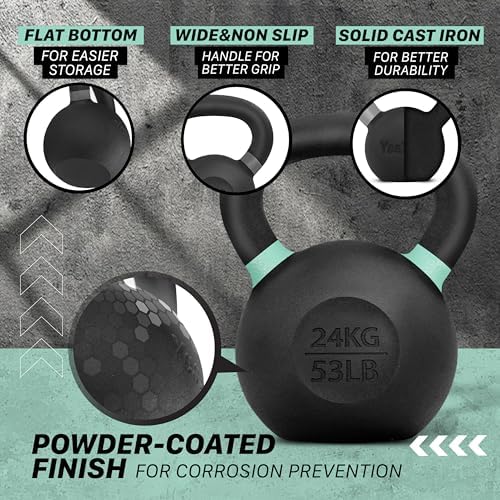Yes4All Powder Coated Cast Iron Kettlebell Strength Training Kettlebells Weight Set for Full Body Workout, Home Gym