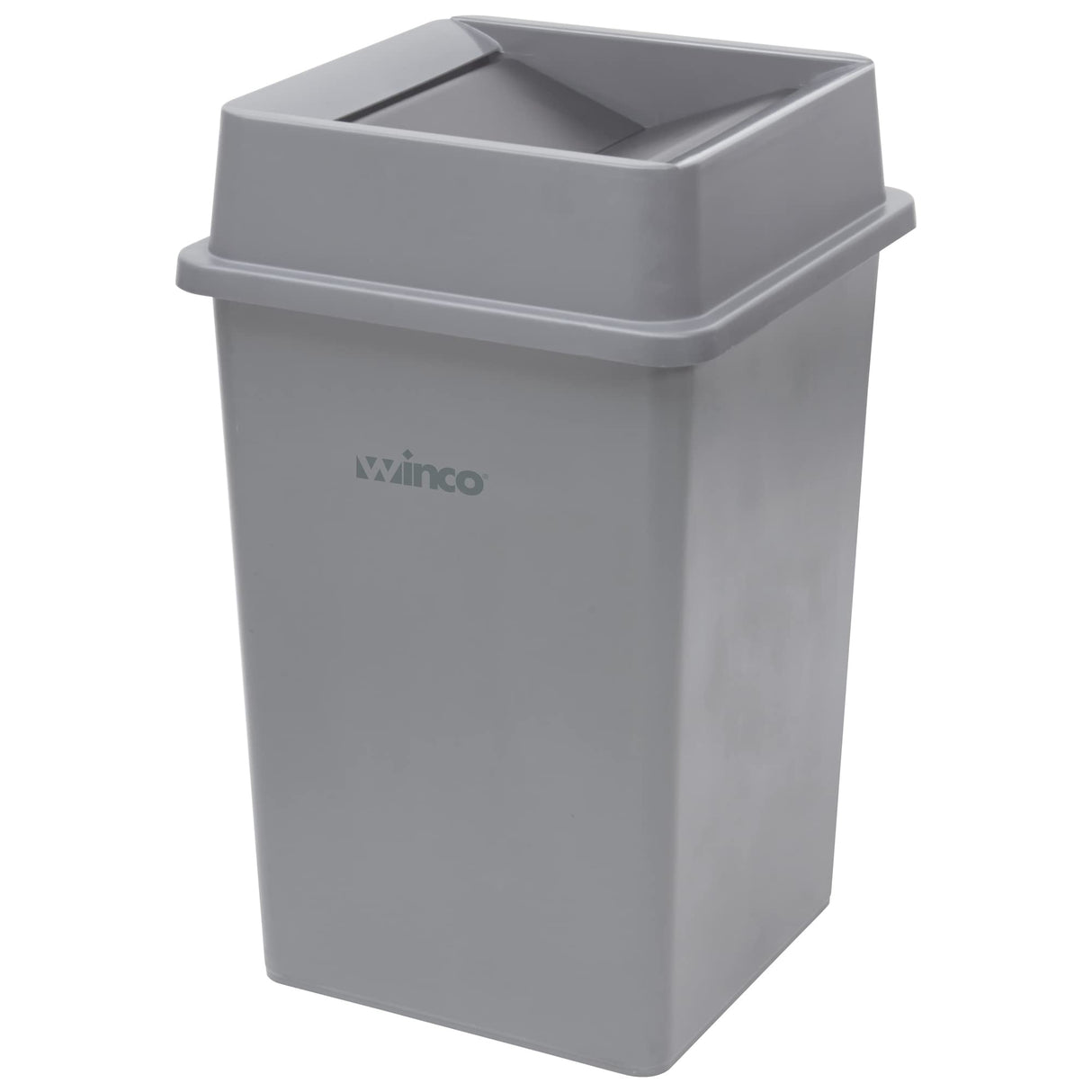 Winco Commercial Square Plastic Trash Can, 35 Gallon, Gray