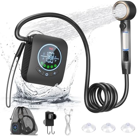 Portable Shower – 8000mAh Rechargeable Camping Shower, 6.0L/min Portable Shower Pump, Outdoor Shower for Camping, Hiking, Traveling, Washing