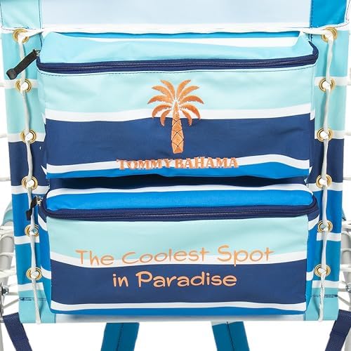 Tommy Bahama Hi-Boy 17" Seat Height 4-Position Lace-Up Suspension Folding Backpack Beach Chair, 2-Pack, Logo Stripe