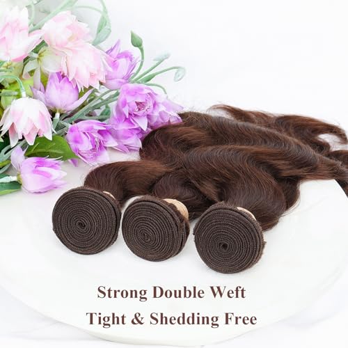 ALLRUN Brown Body Wave Bundles Human Hair 16 18 20 Inch Light Brown Hair Bundles Body Wave 12A 100% Unprocessed Brazilian Virgin Hair Chocolate Color Human Hair Extension Color 4#