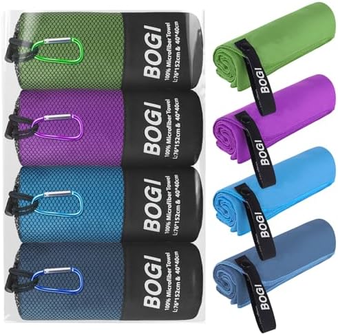 BOGI 4 Pack(8 pcs) Microfiber Travel Sports Towel-Quick Dry Towel, Soft Lightweight Microfiber Camping Towel Absorbent Compact Travel Towel for Camping Gym Beach Bath Yoga Swimming Backpacking-Large