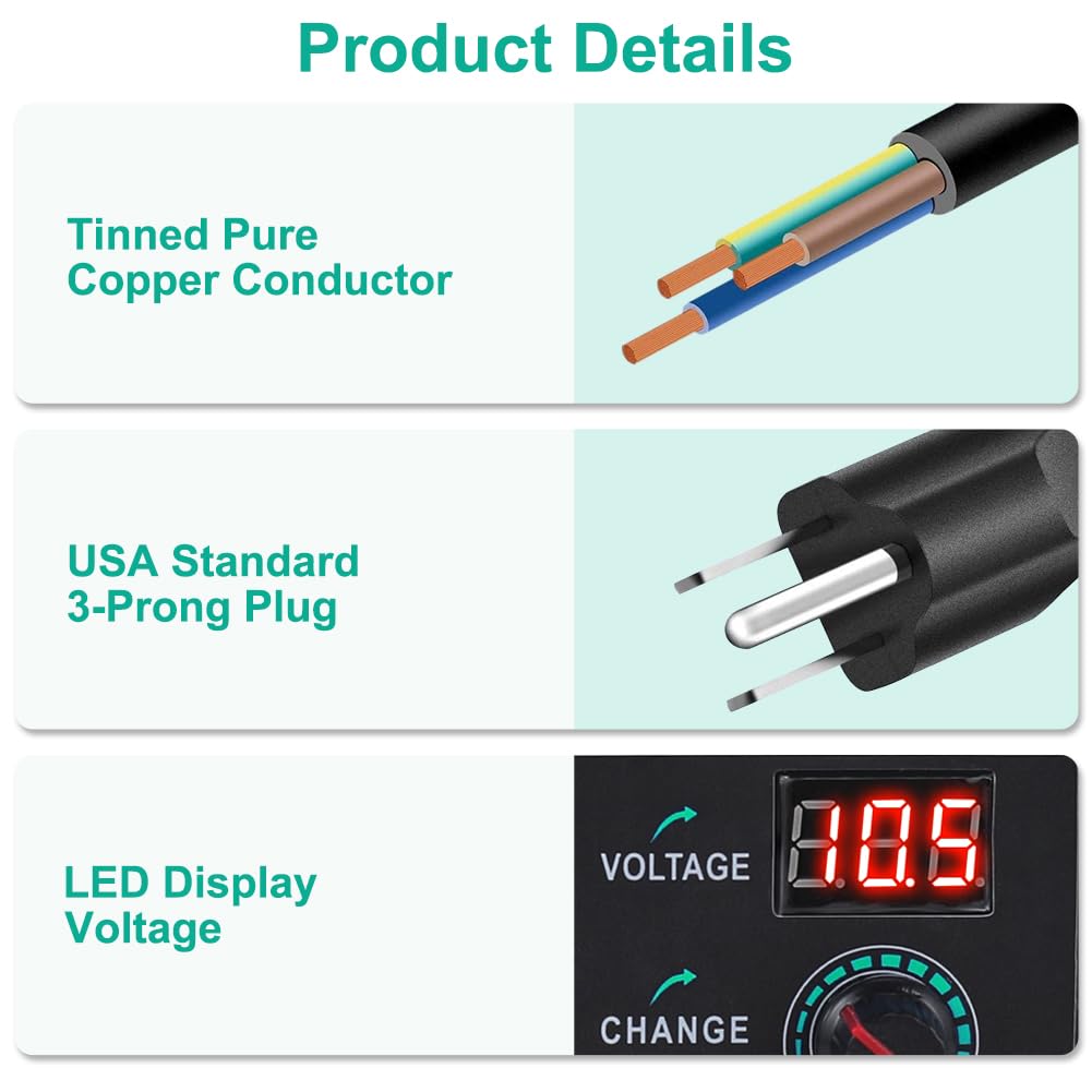 Universal Power Supply 3V~24V 3A 72W Adjustable Variable 3V 5V 9V 12V 18V 20V 24V AC/DC Adapter Charger, 100V-240V AC to DC Converter with 14 Tips, Polarity Converter and 4-Way Power Splitter Cable