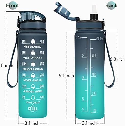 Enerbone Water Bottle, Leakproof BPA & Toxic Free, Motivational Water Bottle with Times to Drink and Straw, Fitness Sports Water Bottle with Strap for Office, Gym, Outdoor Sports
