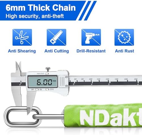 NDakter Bike Chain Lock, 5 Digit Combination Heavy Duty Anti Theft Bicycle Chain Lock,2.62/3.2/4.27/5/6Ft Long Security Resettable Bike Locks for Bike, Bicycle, Scooter, Door, Gate, Fence-4/6mm Thick