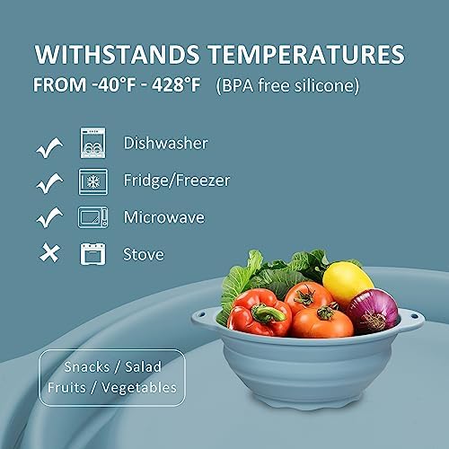 Collapsible Camping Bowl 88oz Collapsible Silicone Salad Bowl Large Silicone Bowl for Outdoor Hiking Travel Storage and Mixing(Light Blue)