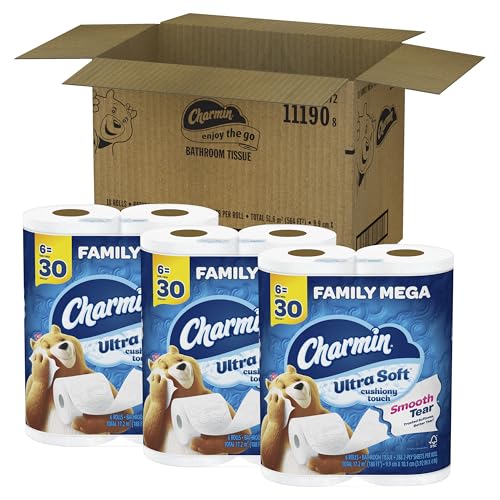 Charmin Ultra Soft Cushiony Touch Toilet Paper, 18 Family Mega Rolls = 90 Regular Rolls