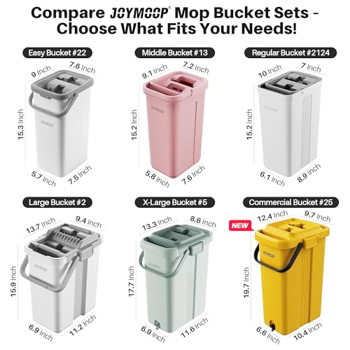 JOYMOOP Mop and Bucket with Wringer Set, White Flat Squeeze Bucket Set for Floor Cleaning, Wet Dry Wall Cleaner with Long Handle, Hardwood Floor Mop-3 Microfiber Cloths