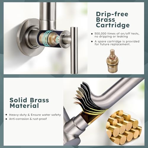 WOWOW Pot Filler Faucet Brushed Nickel, Brass Pot Filler Wall Mount Kitchen Stove Faucet with Double Joint Swing Arms
