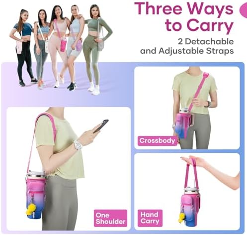 linmaya Water Bottle Carrier Bag with Phone Pocket for Stanley Cup 40/30oz,Insulated Neoprene Water Bottle Holder Cross-boday Bag with Adjustable Shoulder & Handheld Strap Stanley Cup Accessories