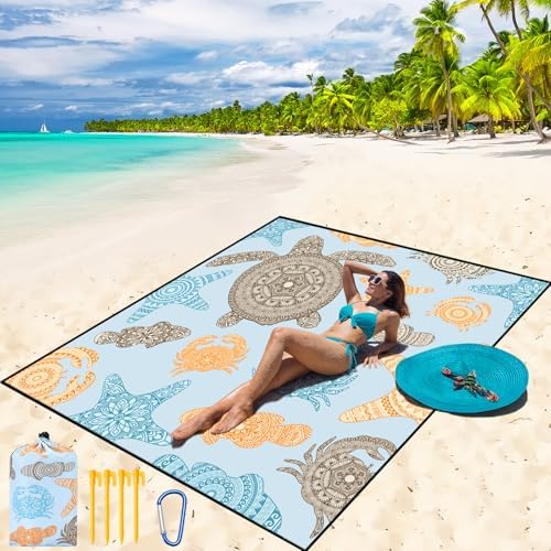 Beach Blanket Waterproof Sandproof Beach Mat 79" X 83" /10'x9'for 2-8 Adults Quick Drying Outdoor Picnic Mat Beach Accessories for Travel, Camping, Hiking