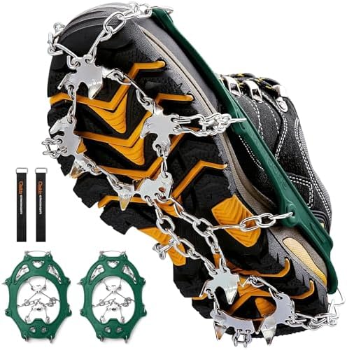 Crampons Ice Cleats Traction Snow Grips for Boots Shoes Women Men Anti Slip 19 Stainless Steel Spikes Safe Protect for Hiking Fishing Walking Climbing Mountaineering