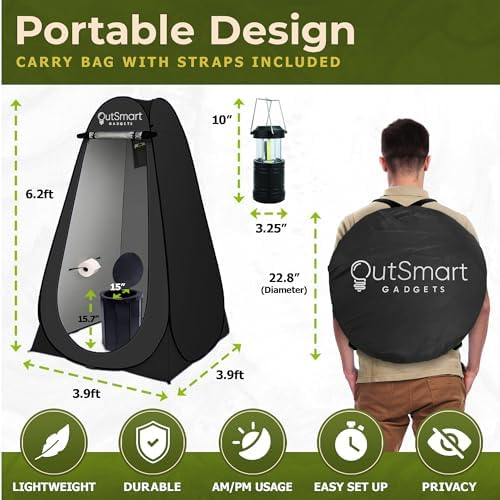 Outdoor Portable Toilet Set for Adults with Camping Night Lantern, Folding XL Toilet, Pop Up Privacy Tent and Carry Bags, Multipurpose Potty, Washable and Foldable for RV Travel