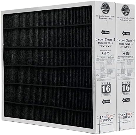 Lennox Healthy Climate Lennox X6675 20x25x5 Healthy Climate Carbon-Clean MERV 16 Filter Bundle with Same Day Supply Filter Change Reminder Magnet (2-Pack) 2 Count (Pack of 1)