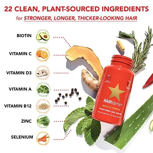 HAIRtamin Advanced Hair & Scalp Serum Pack | All-Natural Vegan Biotin Capsules & Serum Sample for Hair, Skin & Nail Growth