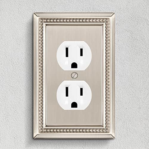 Henne Bery Sunken Pearls Heavy Duty Decorative Wall Plate Switch Plate Outlet Cover (Single Duplex, 3 Pack, Satin Nickel)