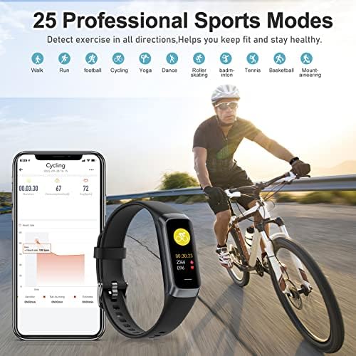 Fitness Tracker with 24/7 Heart Rate, Blood Oxygen Blood Pressure Sleep Monitor, Activity Trackers 5 ATM Waterproof,Step Calorie Counter Pedometer Health Smart Watch for Women Men (Black)