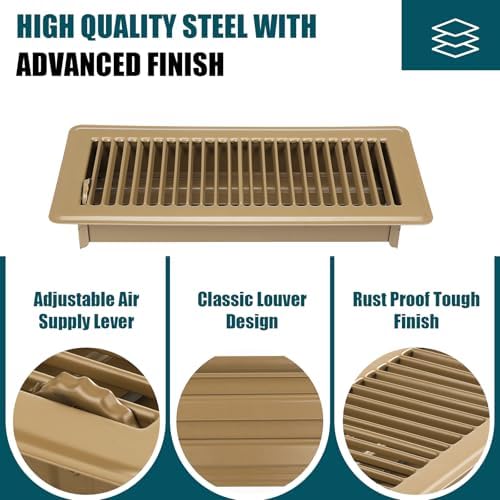 VOISEN Floor Register 4x12, 4 Pack Floor Vent Covers, Steel Adjustable Air Supply Grille Register Vent Cover Grill for Sidewall and Floor, Vent Covers for Home Floor,Brown