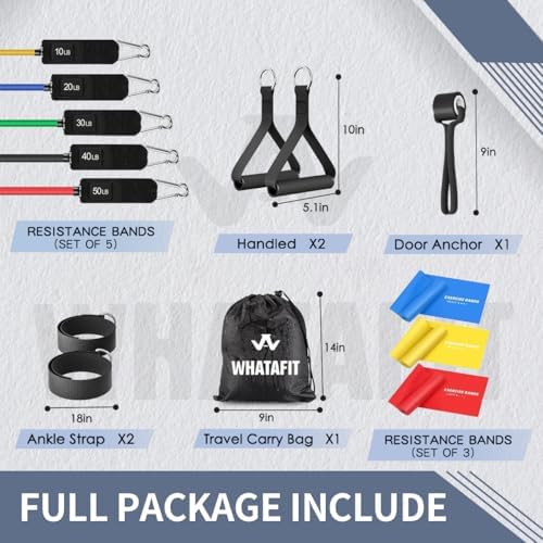 WHATAFIT Resistance Bands, Exercise Bands,Resistance Bands for Working Out, Work Out Bands with Handles for Men and Women Fitness, Strength Training Home Gym Equipment