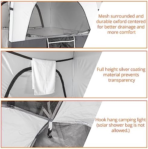 VINGLI 6.8FT Shower Tent, Large Instant Pop Up Shelter with Mesh Floor & Carrying Bag, Privacy Changing Room Tent for Toilet, Camping, Dressing, Lightweight & Sturdy, Easy Set Up