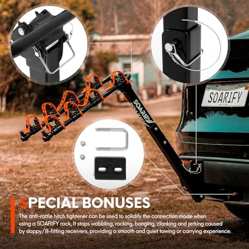 Hitch Bike Rack Mounts on Car, SUV, RV, 2" Hitch Receiver, 4 Bike Capacity, 143 lbs Load, Tilt Release, Rubber Straps