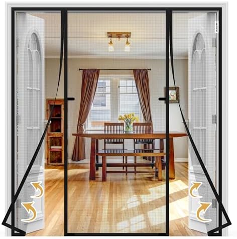 Magnetic Screen Door, Fits Door Size 60" X 80", Door Mesh with Magnetic Closure and Super Strong Magnets, Heavy Duty Double Opening for Sliding Patio and French Doors