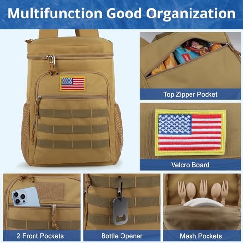 Tactical Backpack Cooler for Men, 25L Large Insulated Backpack Leak-Proof, Heavy Duty Lunch Backpack, Waterproof Ice Chest Bag Women Adults Work Daytrip Camping Beach Hiking