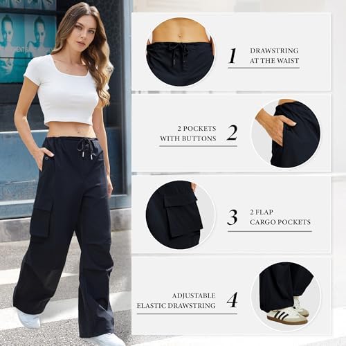 Cargo Pants Women Low Waisted Parachute Pants with Pockets Loose Baggy Hiking Pants Y2K Clothes