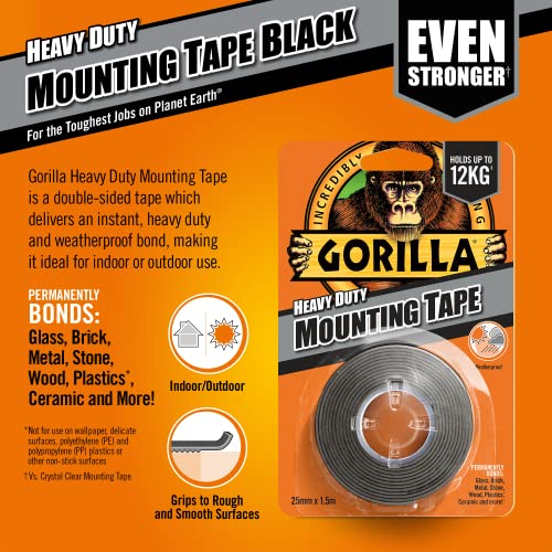 Gorilla Heavy Duty Mounting Tape Black 1.5m