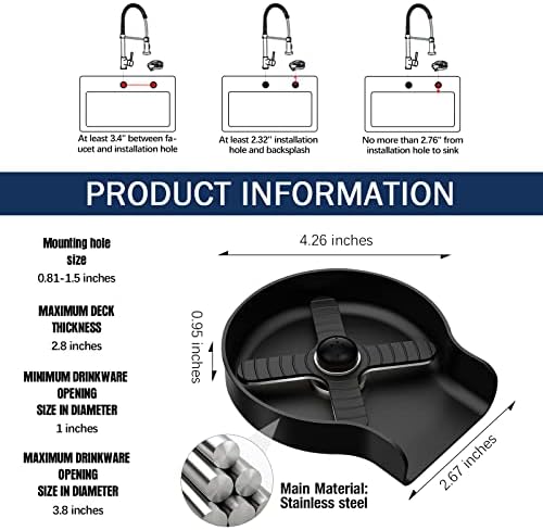 HGN Stainless Steel Glass Rinser for Kitchen Sinks,Metal Cup Washer, Kitchen Sink Cup Rinser,Kitchen Sink Accessories,Matte Black