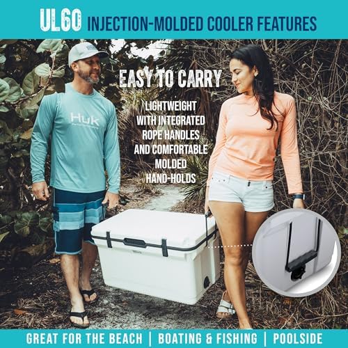 ENGEL 60 QT Ultra-Light Injection Molded Cooler - Ice Chest Keeps Ice up to 7 Days - Large Cooler Includes Wire Basket, Divider and Built-in Bottle Opener