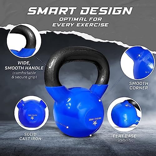 Yes4All 5-65lbs Kettlebells Vinyl Coated Cast Iron for Dumbbell Weights Exercises, Gym, Fitness, Full Body Workout Equipment Push up, Grip and Strength Training