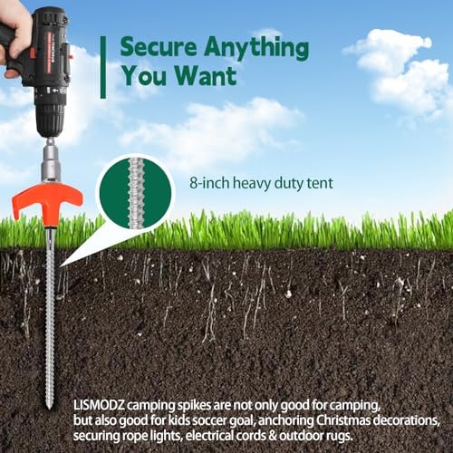 20 Pack 8" Screw in Tent Stakes for Drilling with Hex Heads - Heavy Duty Stainless Steel Tent Pegs/Nails/Spikes, Ground Anchors, Grow in Dark - for Camping, Grassland, Portable Box (Orange)