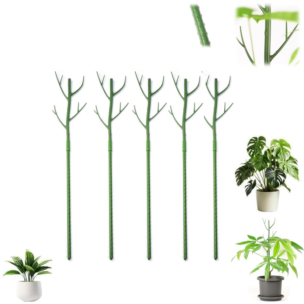 Plant Stakes Set, Stackable Monstera Plant Support, Garden Plant Support Stakes for Indoor Outdoor Plants, Climbing Structures Holder Stick Moss Pole for Support Tall Potted Plants (Green 5 Pack)
