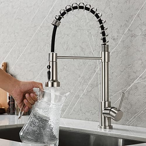 Pull Down Spray Head Replacement - for Kitchen Faucet Sprayer Head with 15 Adapters, 3 Function Pull Out Faucet Spray Nozzle, Brushed Nickel