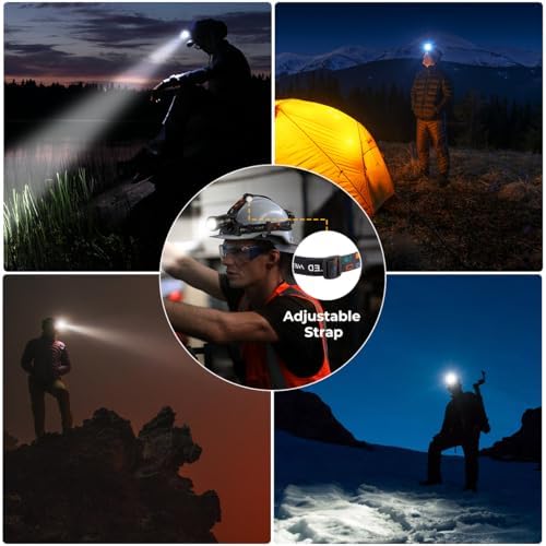 Headlamp Rechargeable 2Pack, Super Bright Head Lamp, Adjustable Focus LED Headlamp, 90°Angle Head Lights for Forehead, 4Mode Headlight, Headlamps for Adults Hard Hat Camping Essentials Gear