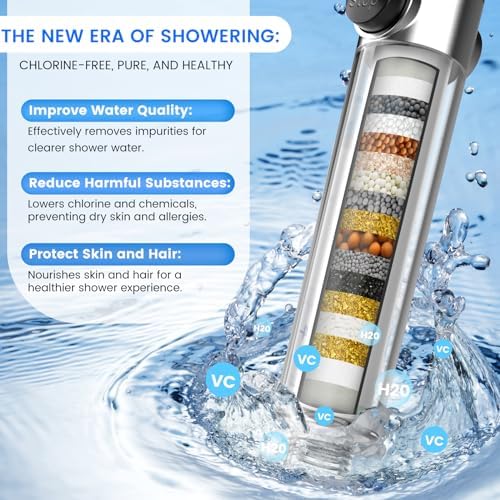 Filtered Shower Head with Handheld, High Pressure 3 Spray Mode Showerhead with 18 Stage Water Softener Filters for Hard Water - Remove Chlorine-BLACK