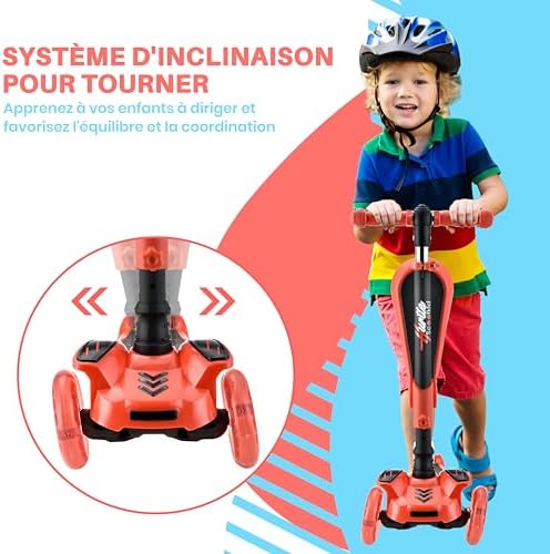 Hurtle 3-Wheeled Scooter for Kids - Wheel LED Lights, Adjustable Lean-to-Steer Handlebar, and Foldable Seat - Sit or Stand Ride with Brake for Boys and Girls Ages 1-14 Years Old
