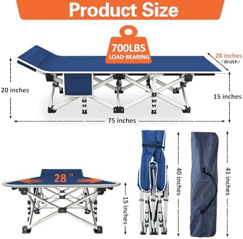 Camping Cot with Comfortable Mattress Cots for Sleeping with Pad Heavy Duty Camping Bed Sleeping Cot Include Carry Bag Camping Cots for Adults Home Office Nap Vocation Outdoor