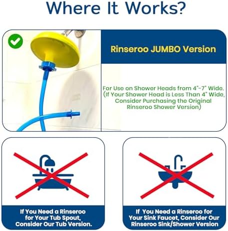 Rinseroo JUMBO Shower Cleaning Thing – Slip-On Handheld Hose Attachment for Fast, Mess-Free Shower Wall Rinsing–6 Ft Hose, Fits Up to 7" Shower Head–Temporarily Converts Standard Shower into Handheld