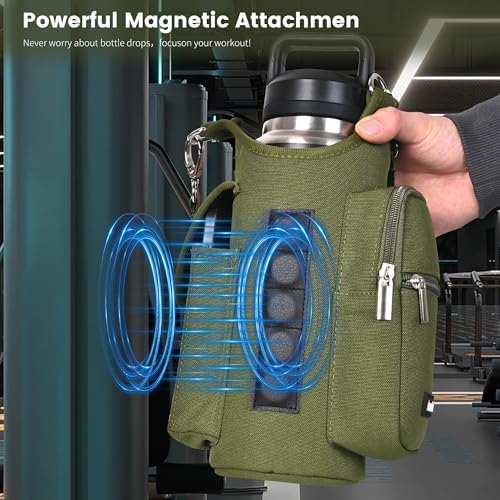 icolor Magnetic Gym Bag Water Bottle Carrier Holder with Phone Pockets & Shoulder Strap,5 Built-in Magnets Gym Bottle Pouch Sleeve,Magnetic Bag Gym Accessories Organizer for Men Women