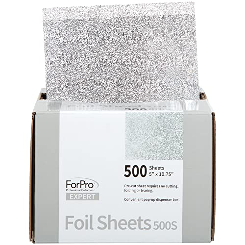 ForPro Professional Collection Expert Embossed Foil Sheets 500S, Aluminum, Pop-Up Foil Dispenser, Hair Foils for Color Application & Highlighting Services, Food Safe, 5” W x 10.75” L, (Pack of 12)