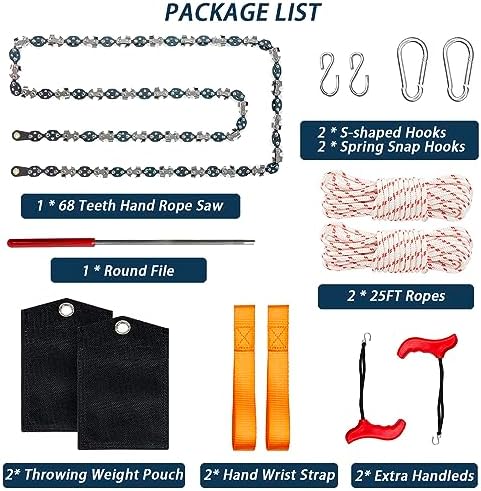 53 Inch High Reach Tree Limb Hand Rope Saw, 68 Sharp Teeth Blades on Both Sides, Folding Rope Chain Saw, High Limb Pocket Chainsaw