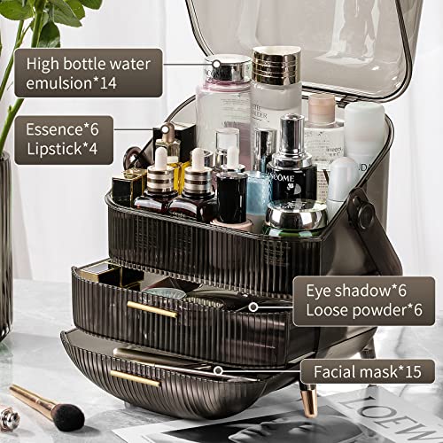 CANITORON Makeup Organizer,Large Capacity Skincare Organizer for Vanity,Cosmetic Organizer with 2 Drawers and Makeup Brush Holder for Bedroom Countertop and Bathroom Countertop Storage.(Gray)