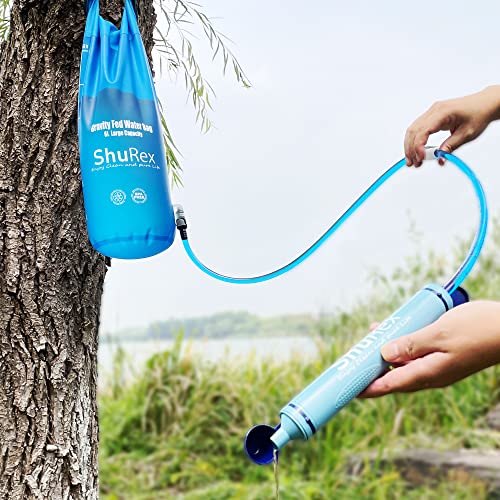 Gravity-Fed Water Bag for Sawyer Survival Water Filter Straw, 1.5 Gal Large Gravity Water Bladder Compatible with LifeStraw and Other Water Filter Straw, Foldable, BPA-Free (6L)
